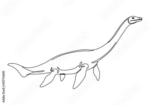 Elegant Plesiosaurus Portrayal, Single Continuous Line Art Illus