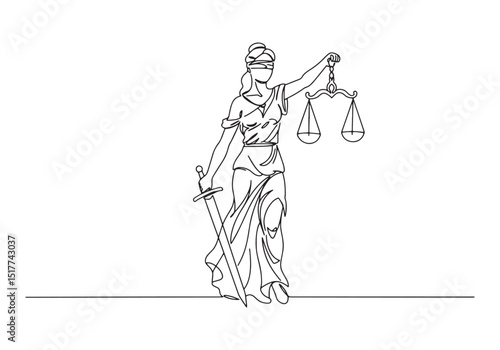 Elegant continuous line drawing of the Goddess of Justice Themis