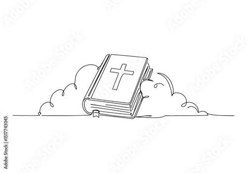 Bible and Clouds one line drawing simple vector illustration 172