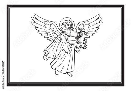 Jeremiel Wise in Coloring Book Drawing, an Angel in Black and Wh