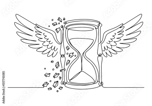 Winged Hourglass in Continuous Line Art Style Depicting Time and