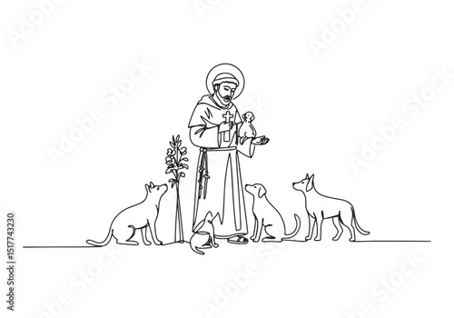 Continuous Line Drawing Depicting Feast of Saint Francis with An