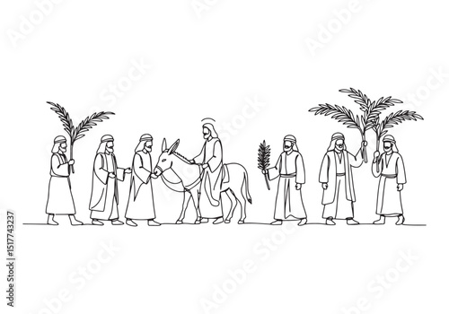 Minimalist Depiction of Palm Sunday Procession in Continuous Lin