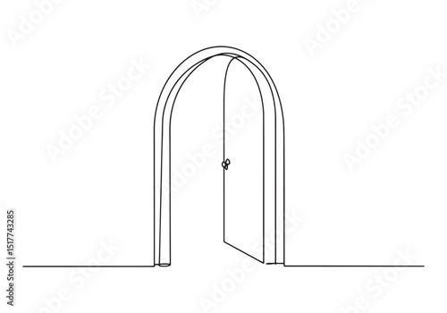 Continuous line drawing of an arched doorway in minimalist style