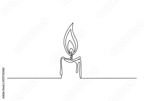 Elegant Continuous Line Drawing of a Lit Candle with Wax Drippin