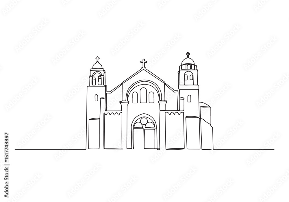 Continuous line drawing of the Nativity Church showcasing its ar Continuous line drawing of the Nativity Church showcasing its ar