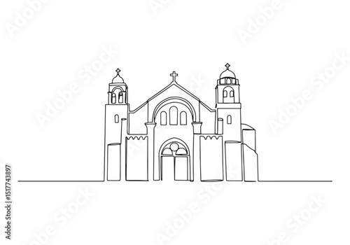 Continuous line drawing of the Nativity Church showcasing its ar