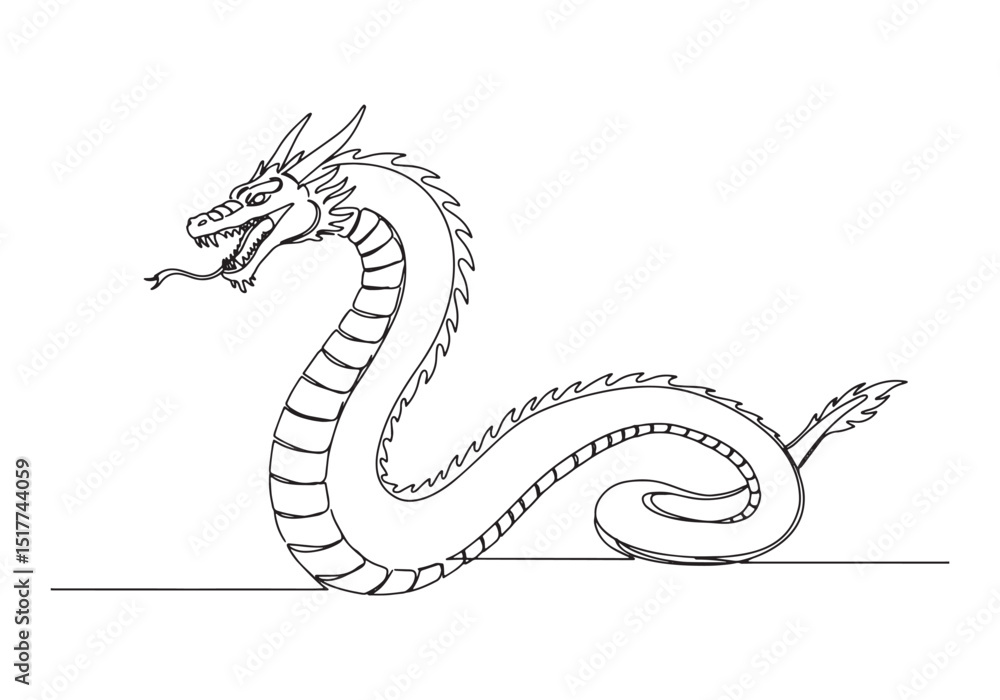 Fototapeta premium Monoline Illustration of Mythological Tiamat Serpent in Black an