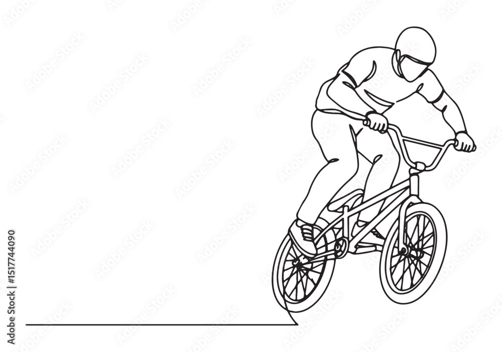 Fototapeta premium Dynamic BMX Freestyle Rider in Continuous Line Art Illustration