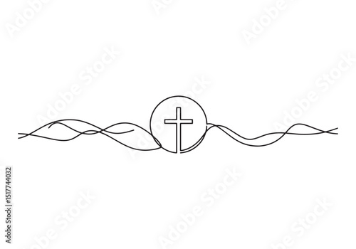 Continuous oneline drawing of divine cross symbol within a circl