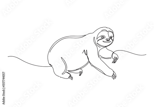 Single line drawing of a charming giant sloth continuous contour