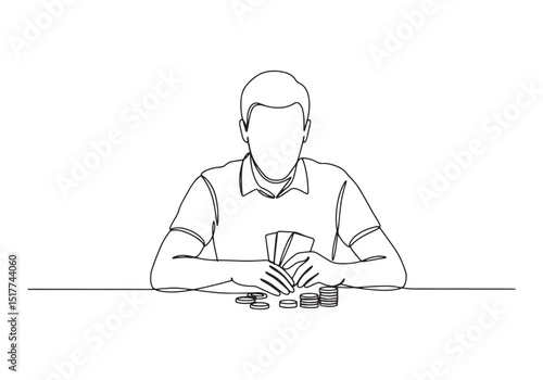 Minimalist One-Line Drawing of a Poker Player Concentrating on t