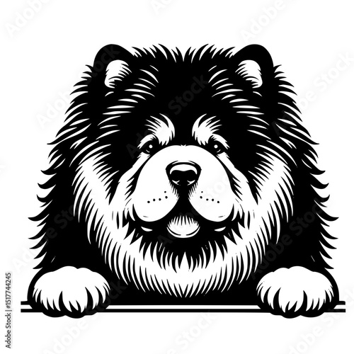Chow Chow Peeking Dog Vector Illustration Isolated on White