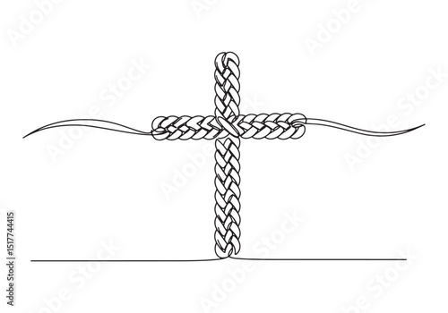 Braided cross in continuous line art design, black and white vec