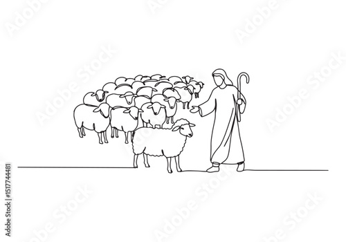 The Good Shepherd Parable, One-Line Continuous Drawing Illustrat