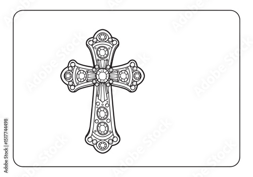 Intricate ornamental cross design for coloring book activity and