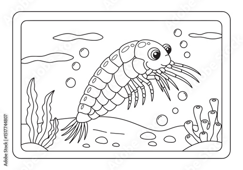Charming Copepod Coloring Page for Kids, A Detailed Black and Wh