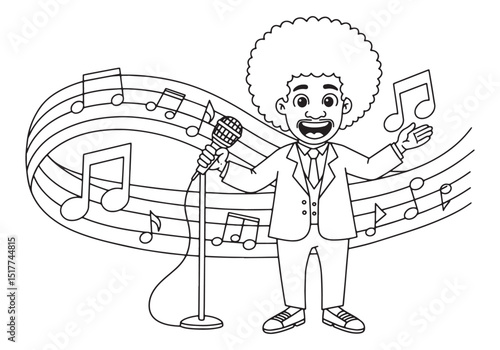 singer with afro singing with musical notes clip art preview
