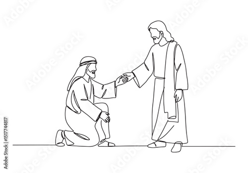 Continuous Line Drawing Illustration Depicting Healing and Faith