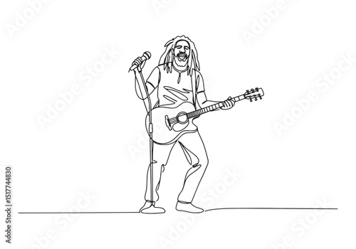 Energetic Reggae Musician Performing in Continuous Line Art Styl