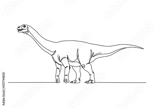 Monochrome Allosaurus Dinosaur Continuous One Line Drawing Illus