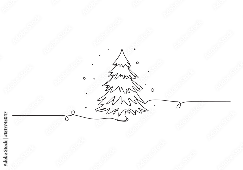 Holographic Christmas tree in continuous line drawing illustrati