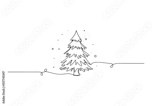 Holographic Christmas tree in continuous line drawing illustrati