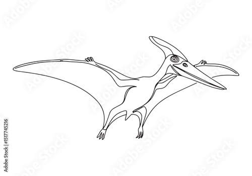 Elegant Pterosaur Illustration, A Continuous Line Drawing in Bla