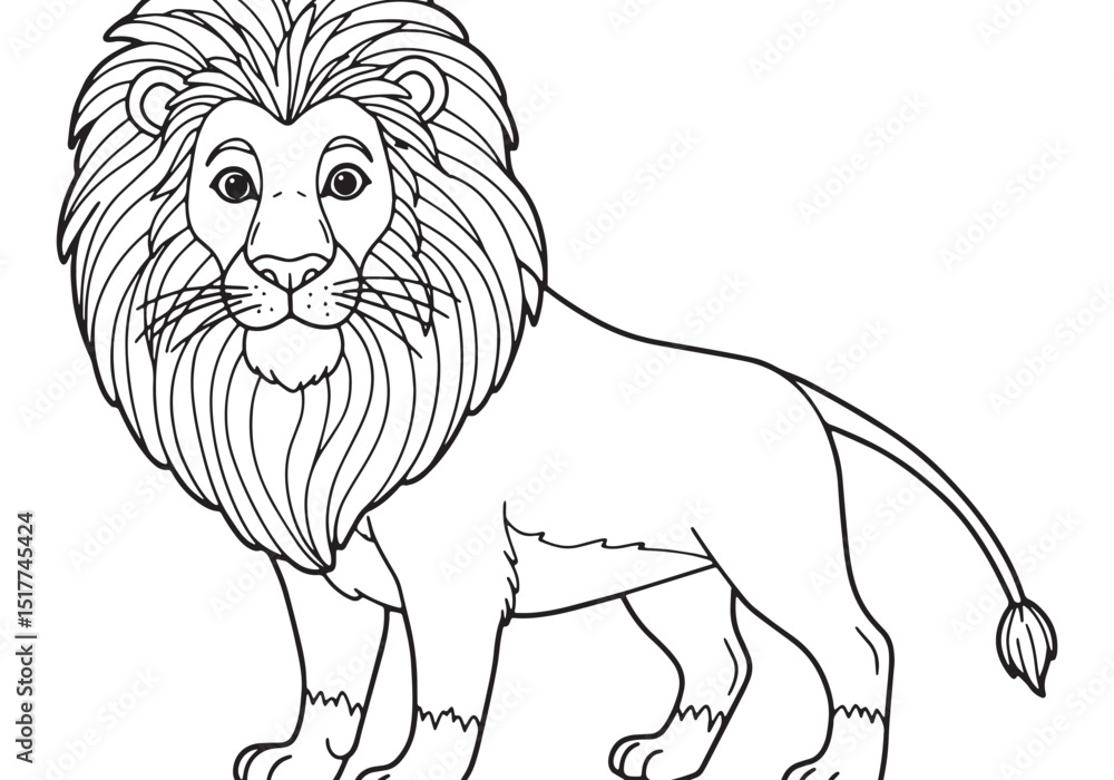 Obraz premium Majestic lion in black and white line art for coloring page desi