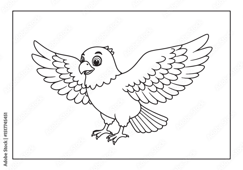 Obraz premium Adorable Buzzard Bird Spreading Wings Coloring Page for Children