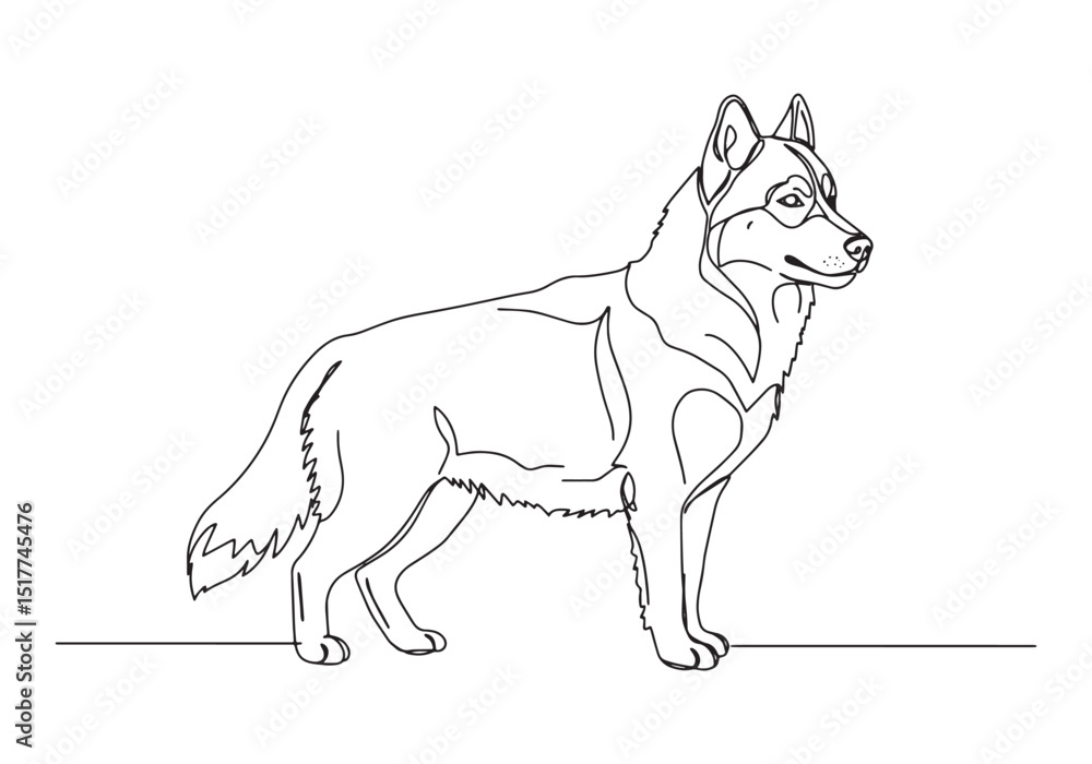 Elegant single line drawing of a majestic siberian husky portrai Elegant single line drawing of a majestic siberian husky portrai
