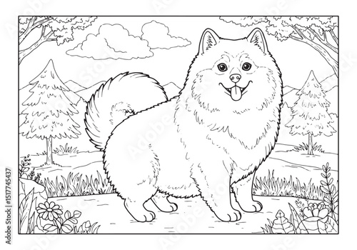 Adorable Finnish Spitz Smiling in a Black and White Coloring Boo