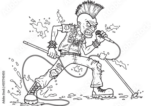 Hardcore Punk Rock Singer Illustration for Coloring Book Activit