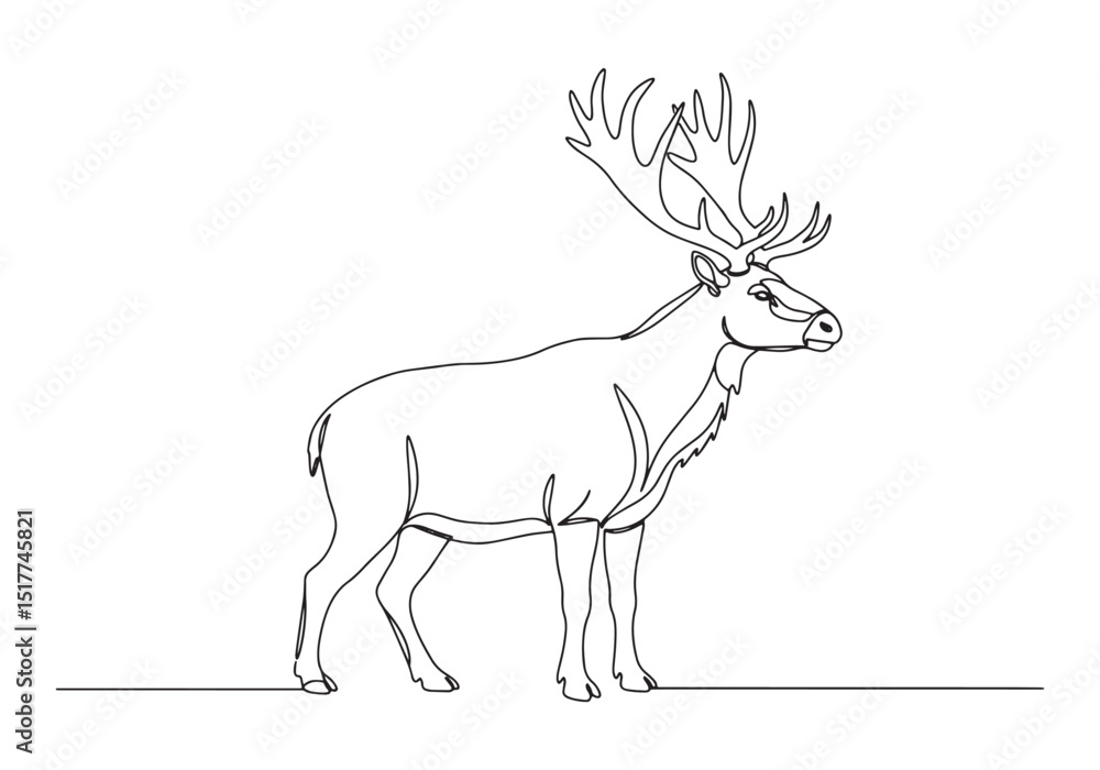 Fototapeta premium Elegant megaloceros continuous line drawing captures graceful fo
