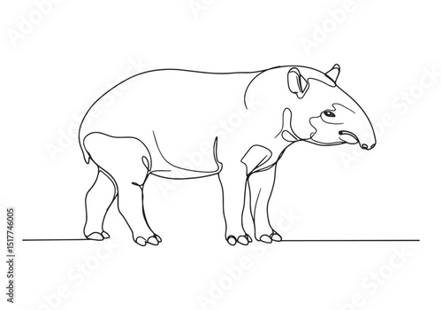 Elegant and minimalistic oneline drawing of a Malayan Tapir show