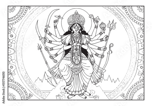 Intricate durga goddess coloring page for artistic expression an