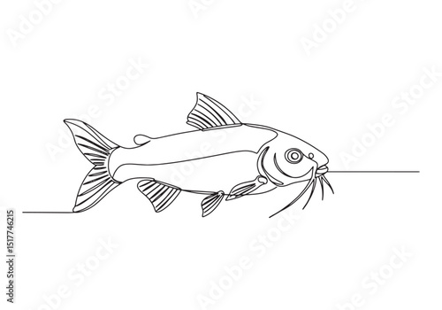 Elegant cory catfish illustration, A continuous oneline drawing