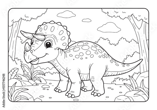 Charming triceratops in coloring book style for creative kids
