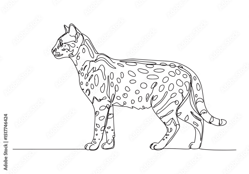 Fototapeta premium Elegant Savannah Cat Illustration in Continuous Line Art Style