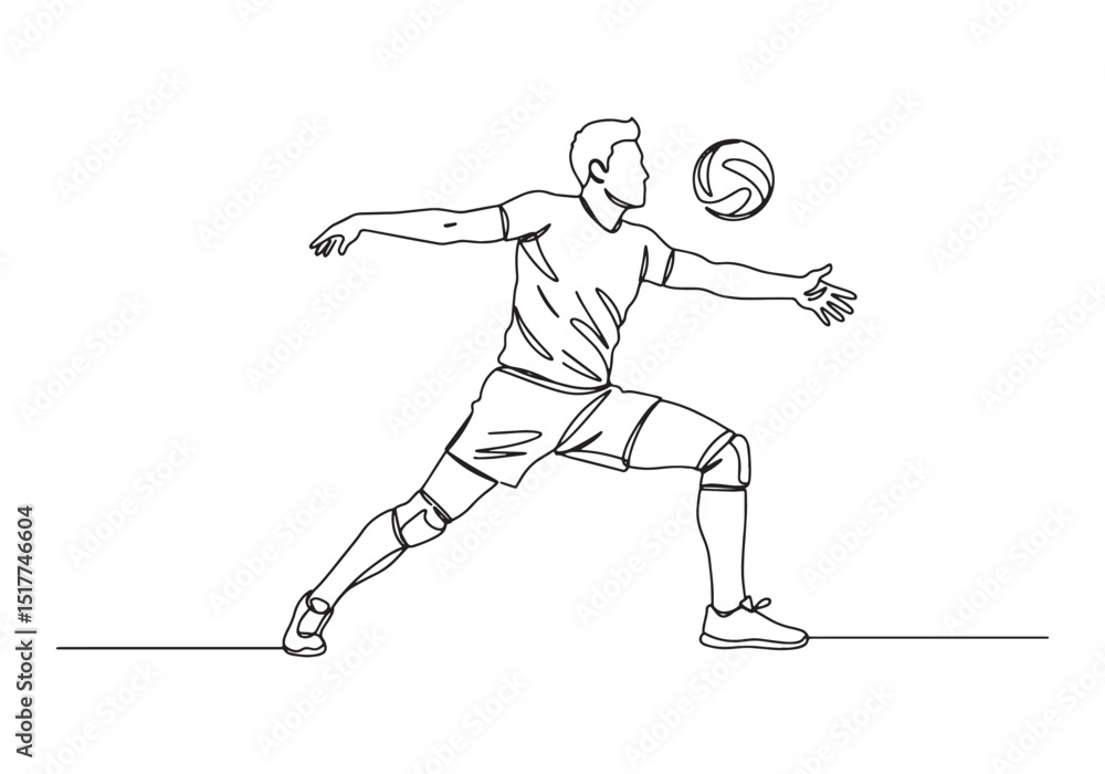Dynamic male volleyball player hitting the ball, continuous line Dynamic male volleyball player hitting the ball, continuous line