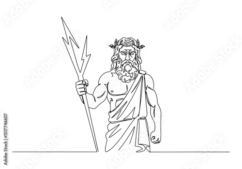 Powerful Zeus, A Continuous Line Drawing Depicting the Greek God