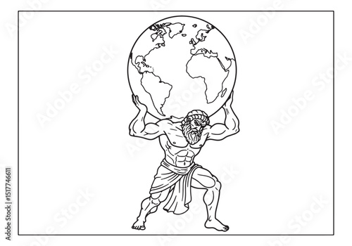 Detailed Coloring Page of Atlas Bearing the World, Greek Mytholo