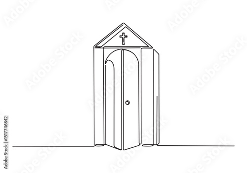 Elegant continuous line drawing illustration of confession booth