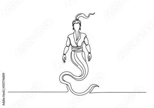 Mystical Djinn, Continuous Line Drawing of a Supernatural Being