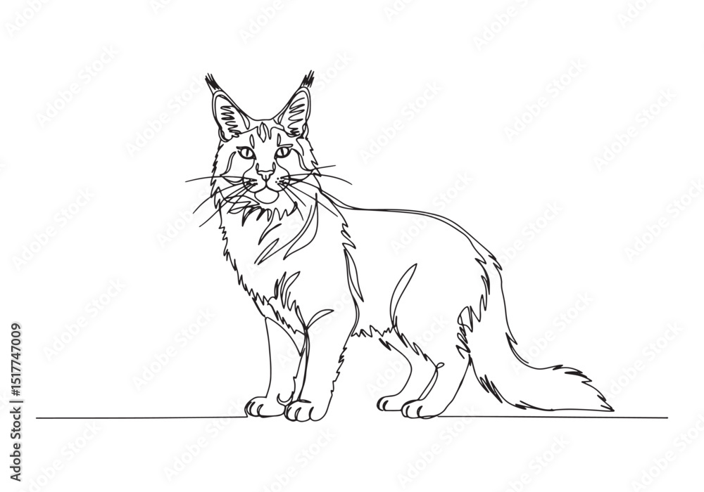 Obraz premium Elegant Maine Coon Portrait, A Minimalist Continuous Line Drawin