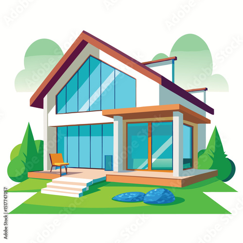 Modern House Design Suburban Home Dream Home Architecture Residential Building Exterior Cartoon