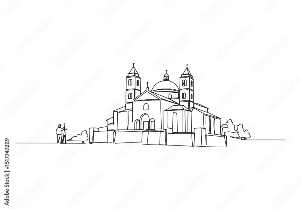 Fototapeta premium Minimalist line drawing of the sanctuary of Monte Grisa, Italy,