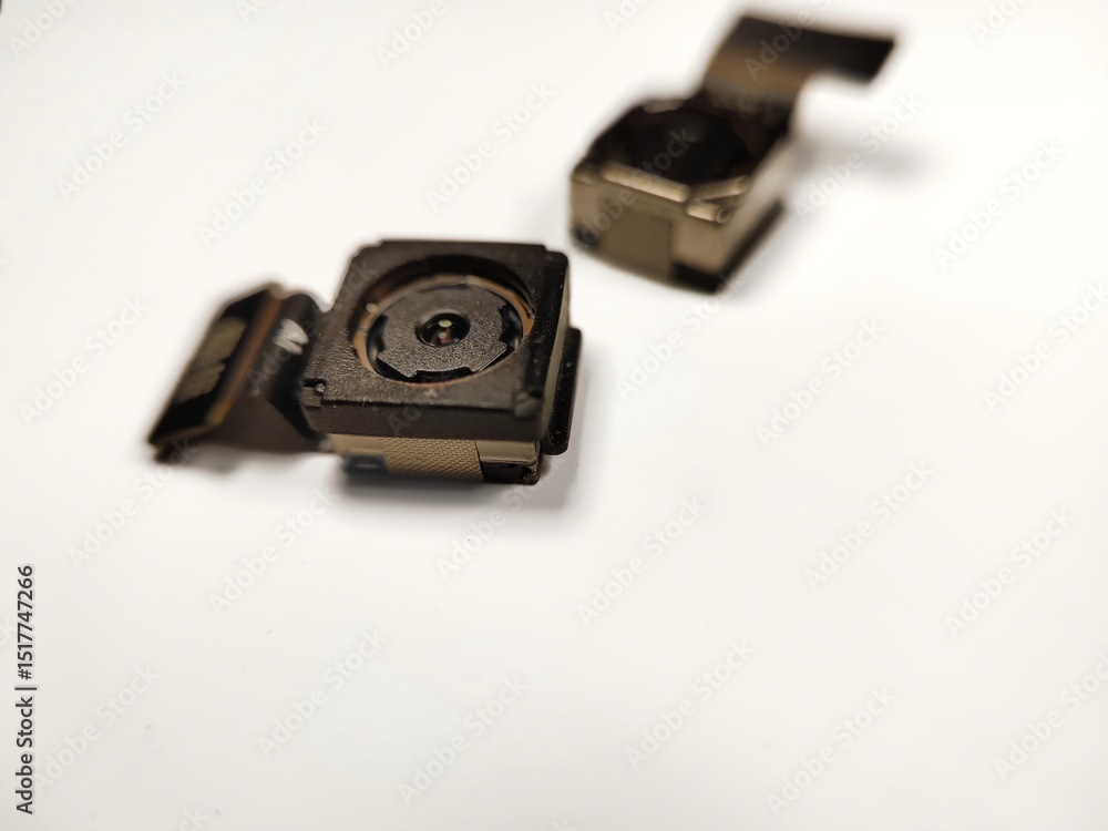used smartphone camera sensor isolated on white background used smartphone camera sensor isolated on white background