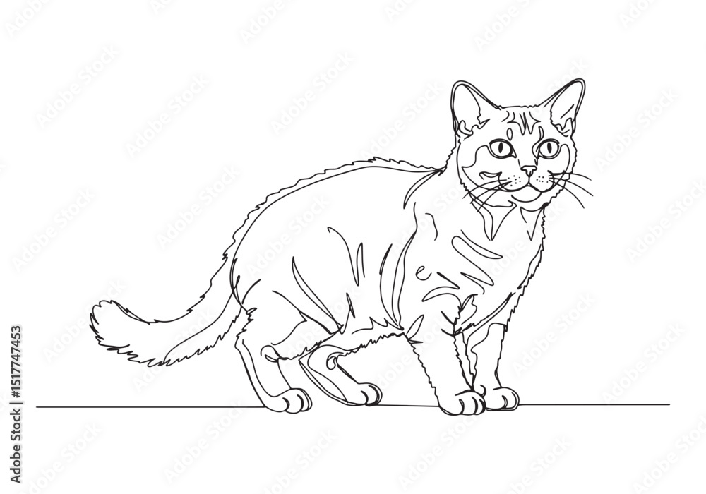 Elegant Selkirk Rex Cat Portrait in Continuous Line Art Style Dr Elegant Selkirk Rex Cat Portrait in Continuous Line Art Style Dr