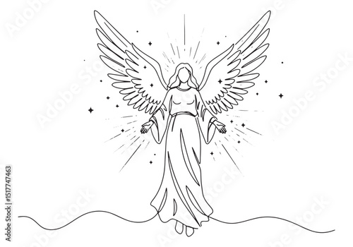 Elegant amitiel angel illustration rendered in single continuous